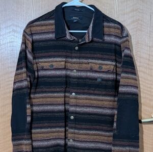 Roark Striped Shirt Jacket - Black and Brown